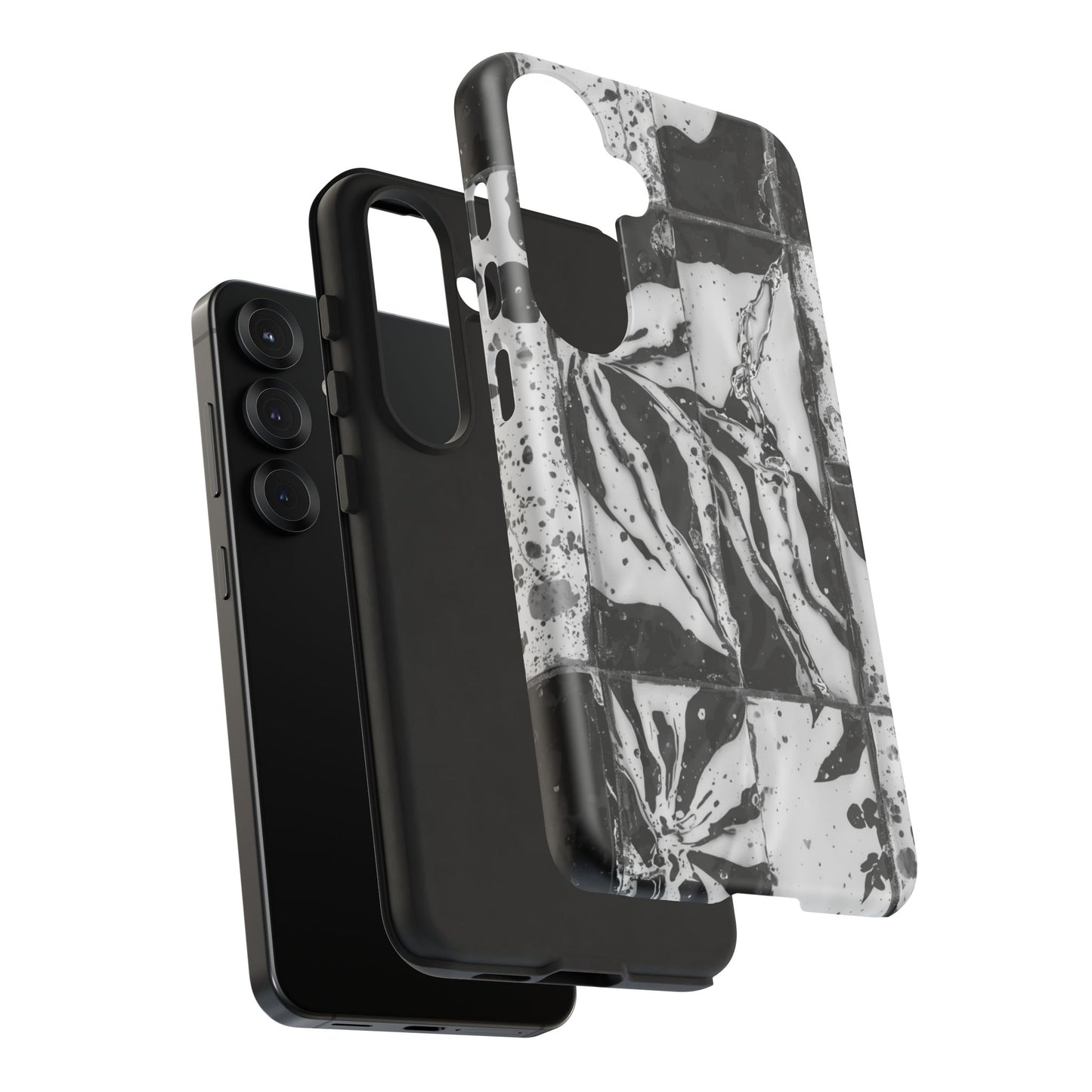 Monochrome Tile Floral Tough Phone Case