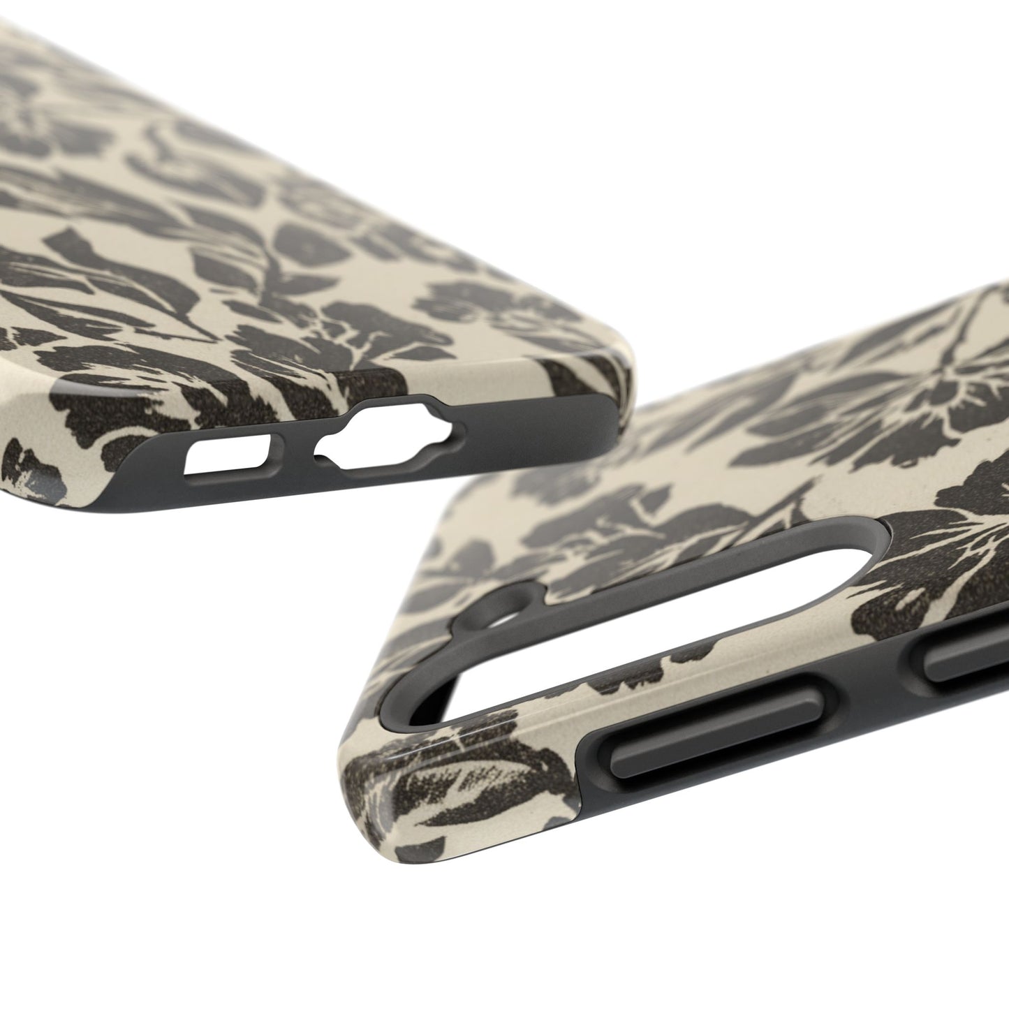 Floral Noir Tough Phone Case — Black Vintage Flower Protective Cover