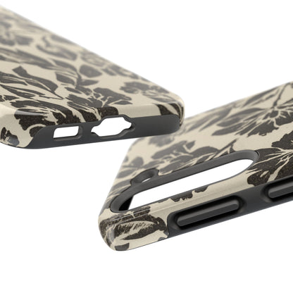 Floral Noir Tough Phone Case — Black Vintage Flower Protective Cover