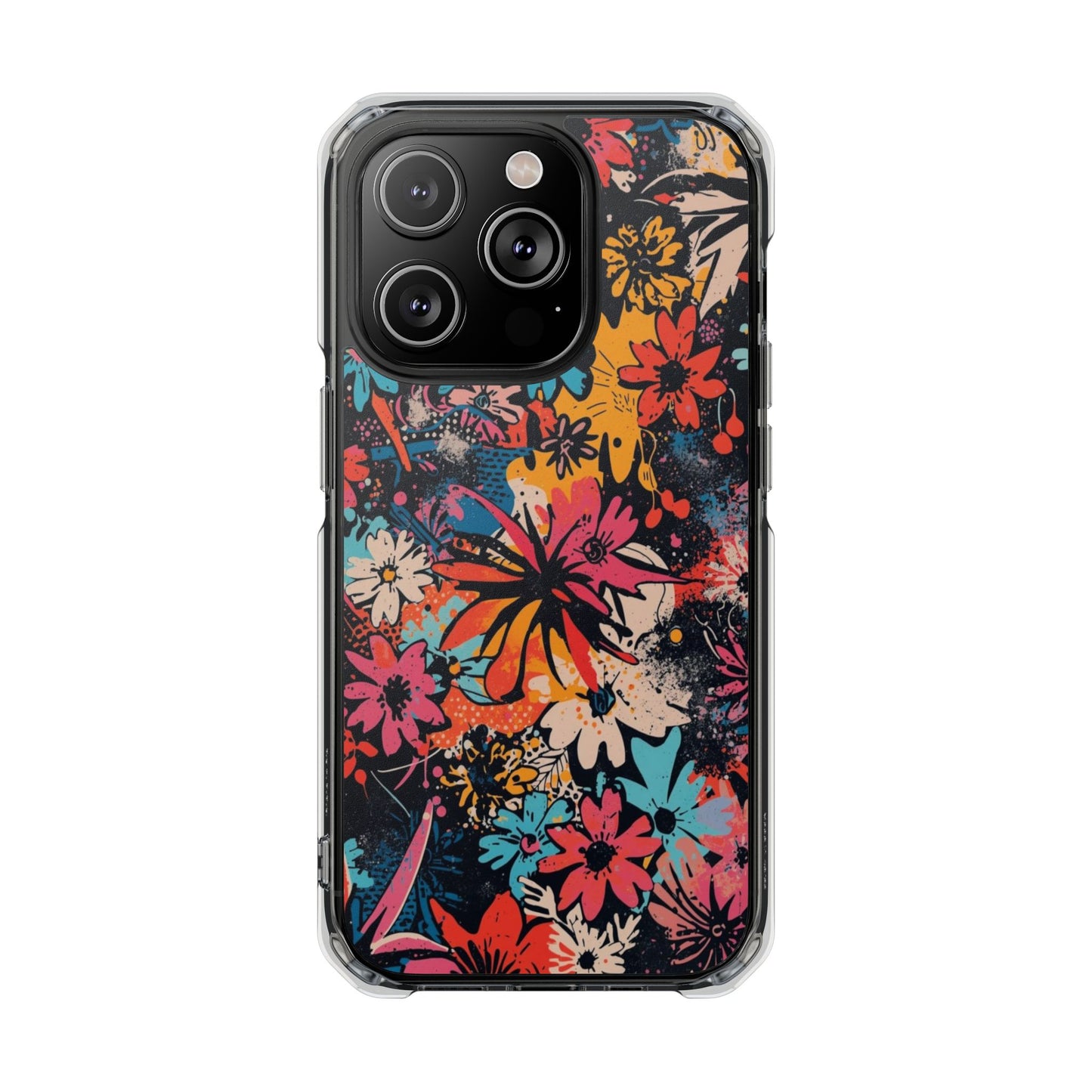 Floral Burst Magnetic Clear Phone Case — Protective Impact-Resistant Design