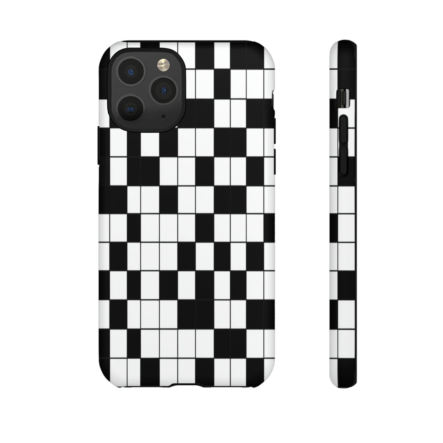 Crossword Grid Phone Case — Black & White Puzzle Pattern Tough Phone Cover