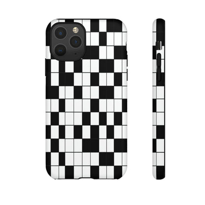 Crossword Grid Phone Case — Black & White Puzzle Pattern Tough Phone Cover