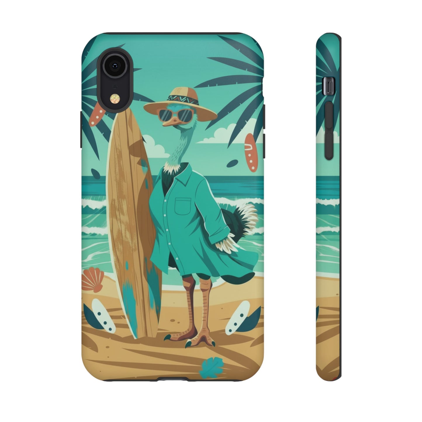 Phone Case — Retro Dressed Seagull Surfing Beach Illustration