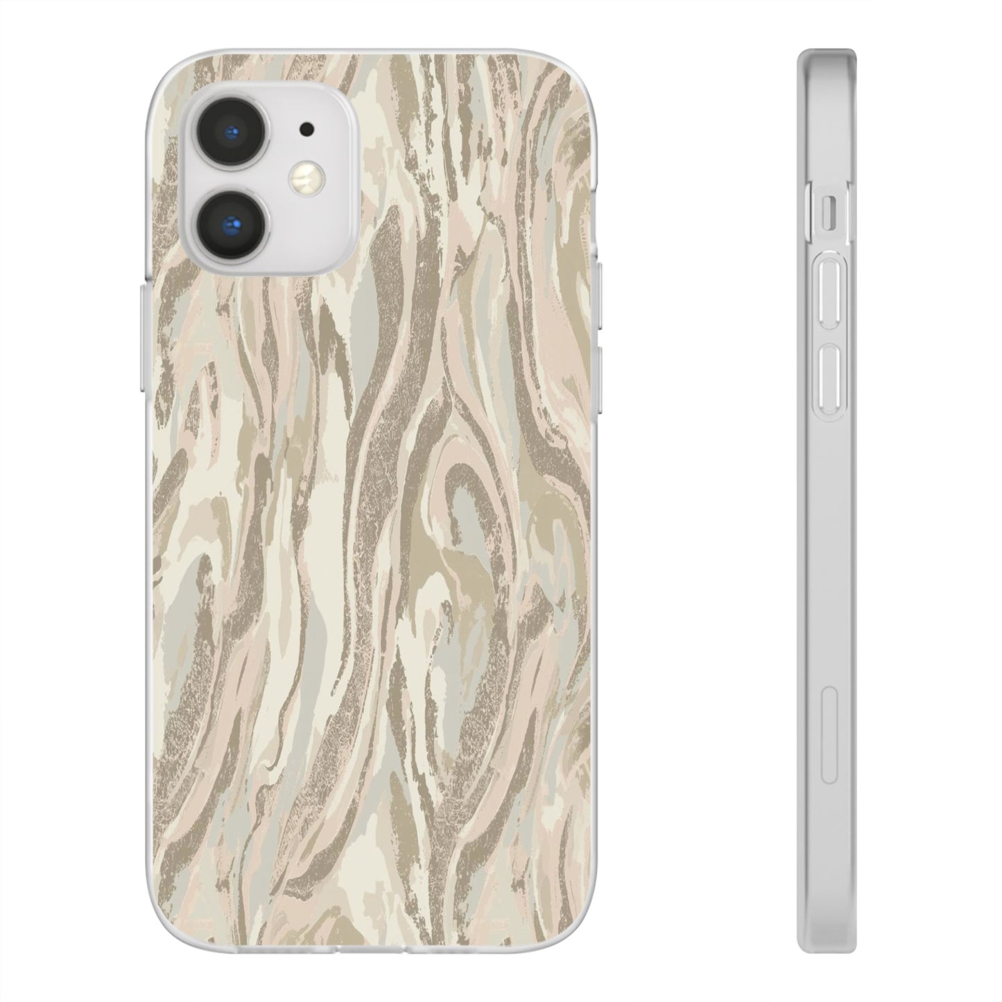 Neutral Marble Swirl Flexi Phone Case — Beige Abstract Protective Cover