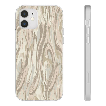 Neutral Marble Swirl Flexi Phone Case — Beige Abstract Protective Cover