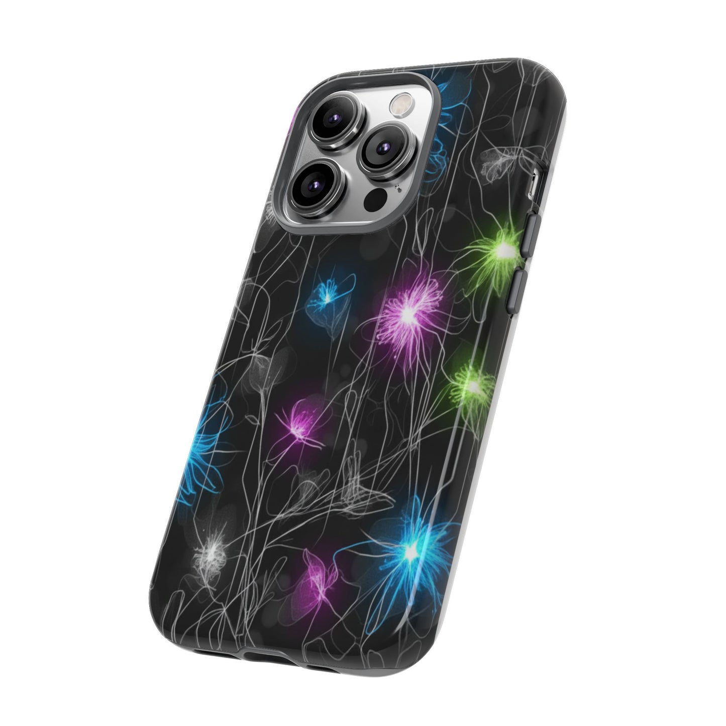 Neon Floral Tough Phone Case — Glow Flower Protective iPhone Cover