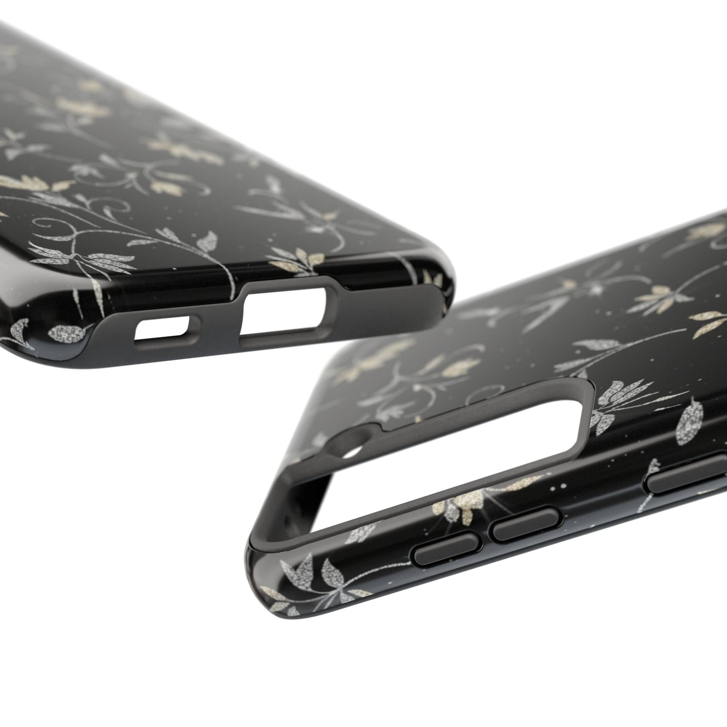 Floral Noir Tough Phone Case — Vintage Black Botanical Protective Cover