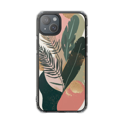 Clear Magnetic Phone Case — Abstract Botanical Leaves Design