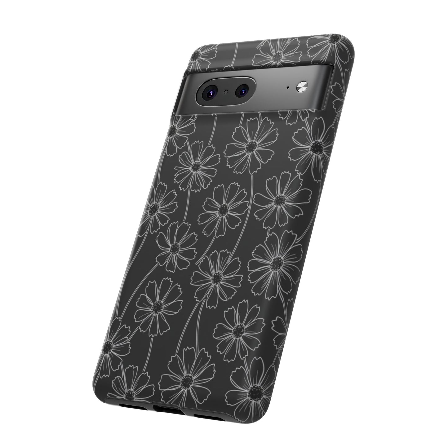 Floral Doodle Tough Phone Case — Black & Gray Daisy Pattern