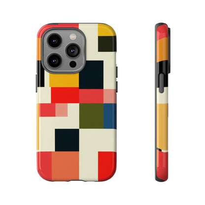 Abstract Color Block Tough Phone Case — Retro Geometric Protective Cover