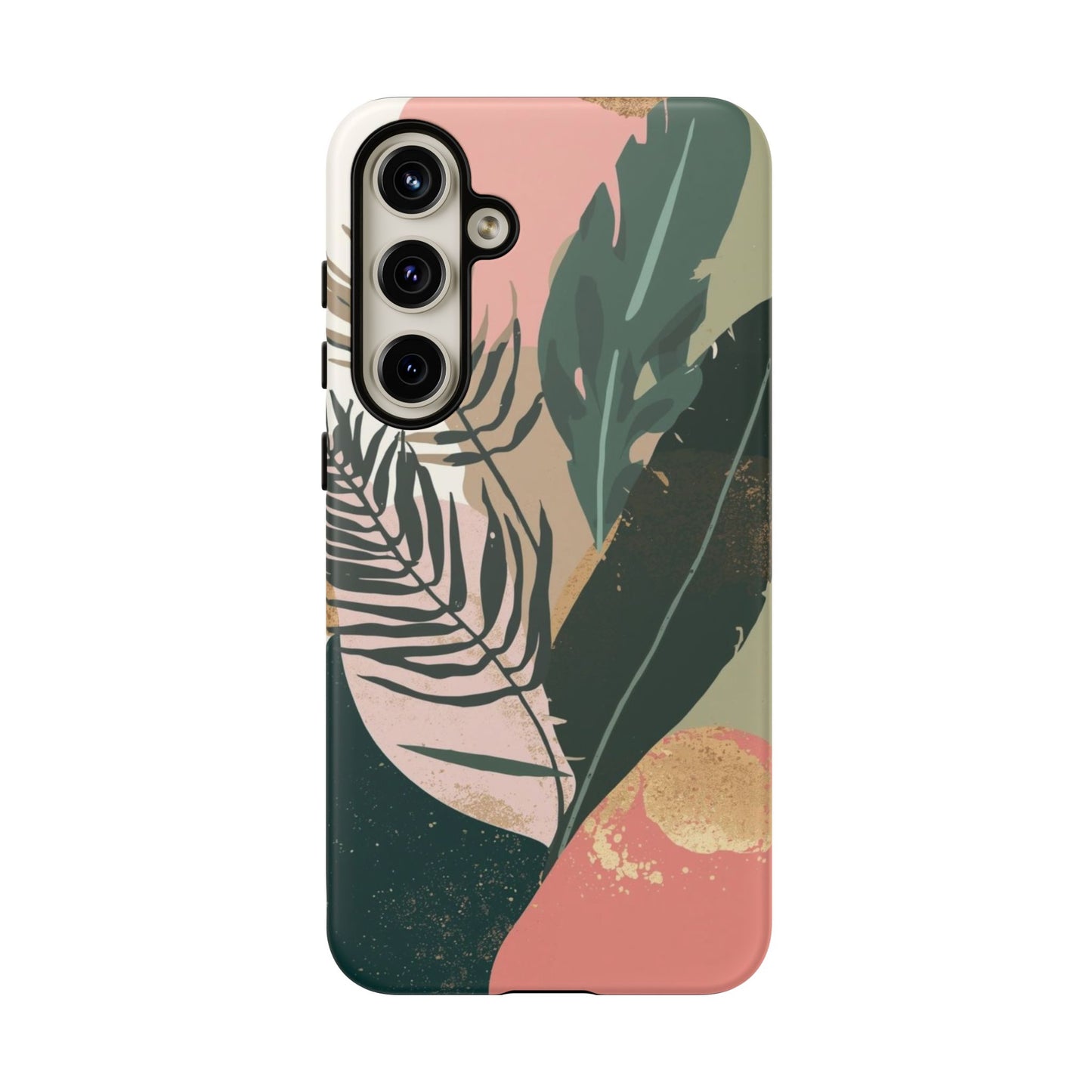 Tropical Leaf Tough Phone Case — Abstract Pink & Green Botanical Protective Cover