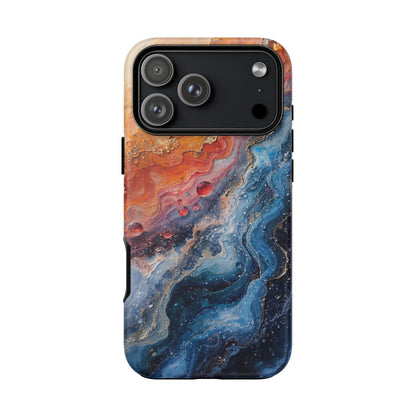 Marbled Galaxy Tough Phone Case — Abstract Blue & Coral Protective Cover