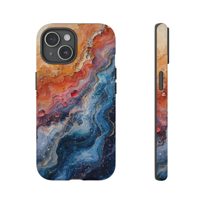 Marbled Galaxy Tough Phone Case — Abstract Blue & Coral Protective Cover