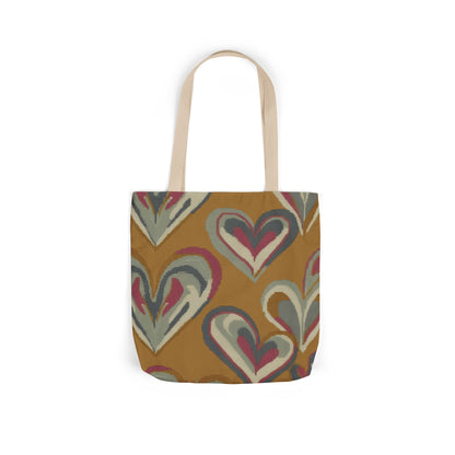 Boho Heart Canvas Tote — Retro Mustard Floral Pattern