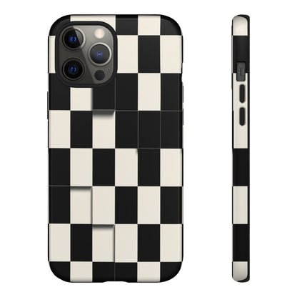 Checkerboard Tough Phone Case — Classic Black & Cream Grid Protective Cover