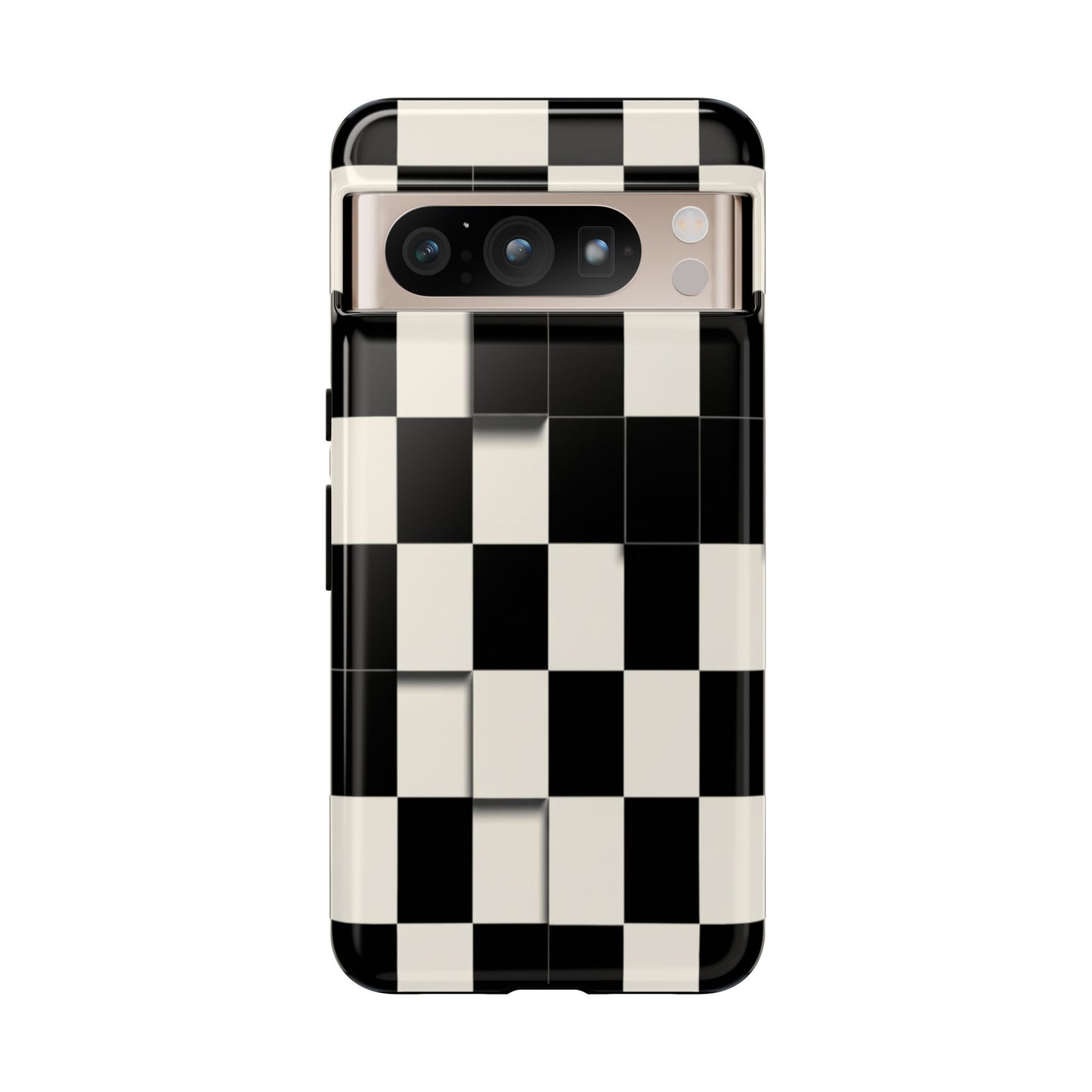 Checkerboard Tough Phone Case — Classic Black & Cream Grid Protective Cover