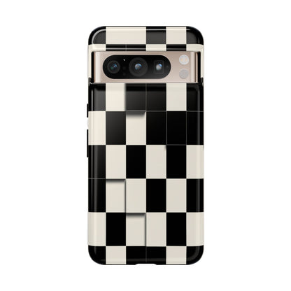 Checkerboard Tough Phone Case — Classic Black & Cream Grid Protective Cover
