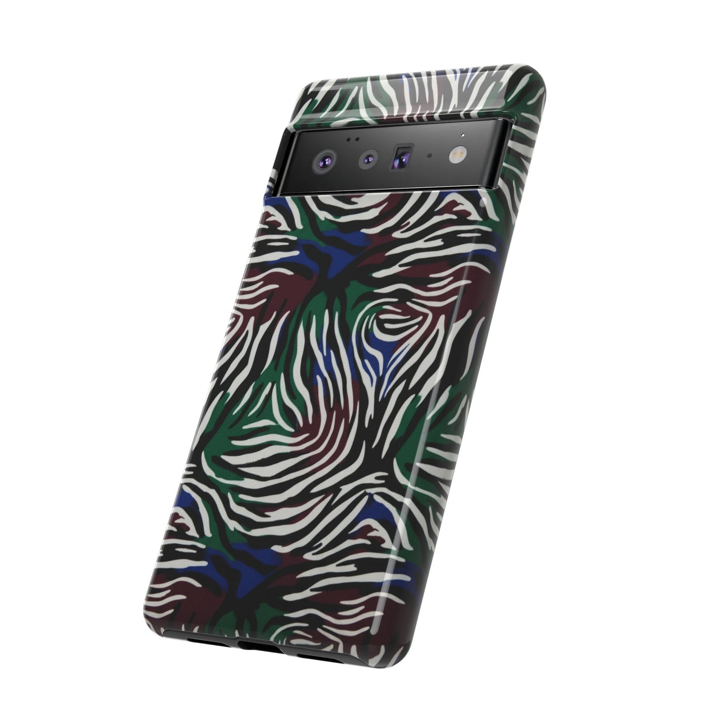 Zebra Camo Tough Phone Case – Green & Blue Animal Print Protective Cover