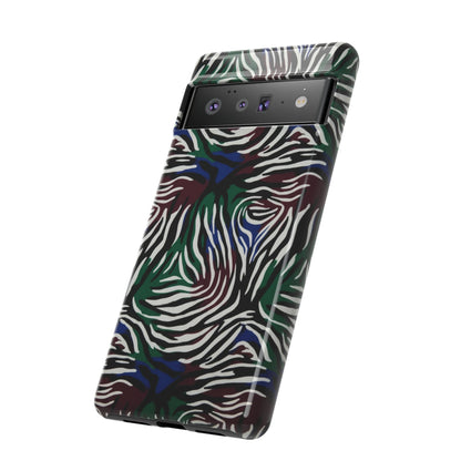 Zebra Camo Tough Phone Case – Green & Blue Animal Print Protective Cover