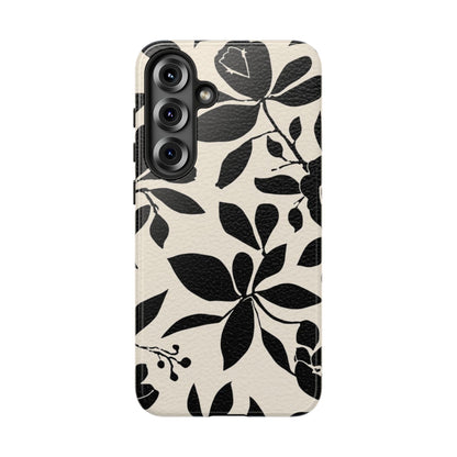 Black Floral Pattern Phone Case — Monochrome Botanical Tough Case