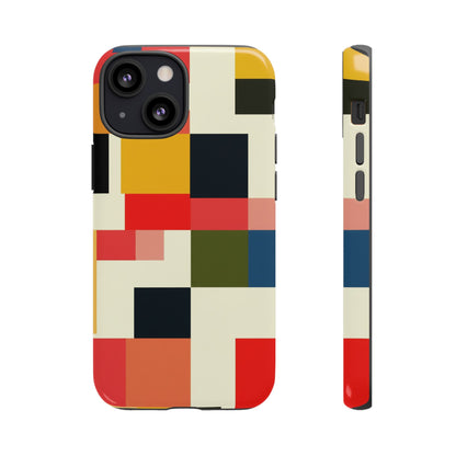 Abstract Color Block Tough Phone Case — Retro Geometric Protective Cover
