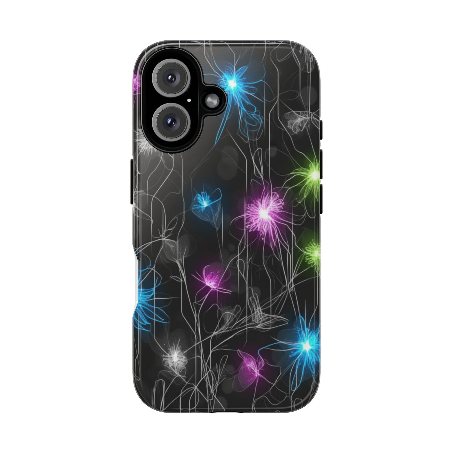 Neon Floral Tough Phone Case — Glow Flower Protective iPhone Cover
