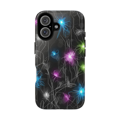 Neon Floral Tough Phone Case — Glow Flower Protective iPhone Cover