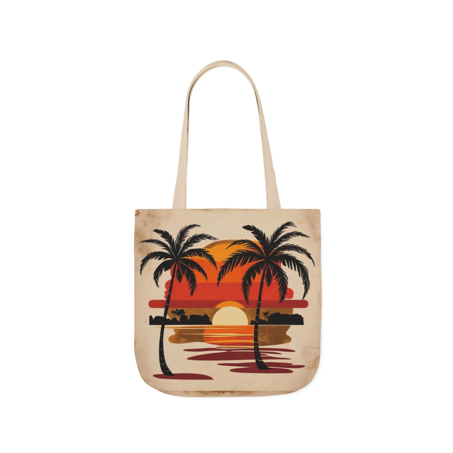 Sunset Palm Canvas Tote — Tropical Beach Sunset Tote Bag