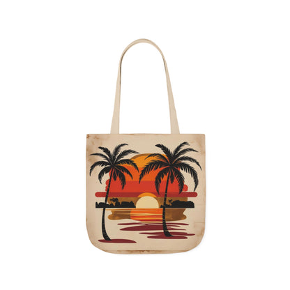 Sunset Palm Canvas Tote — Tropical Beach Sunset Tote Bag