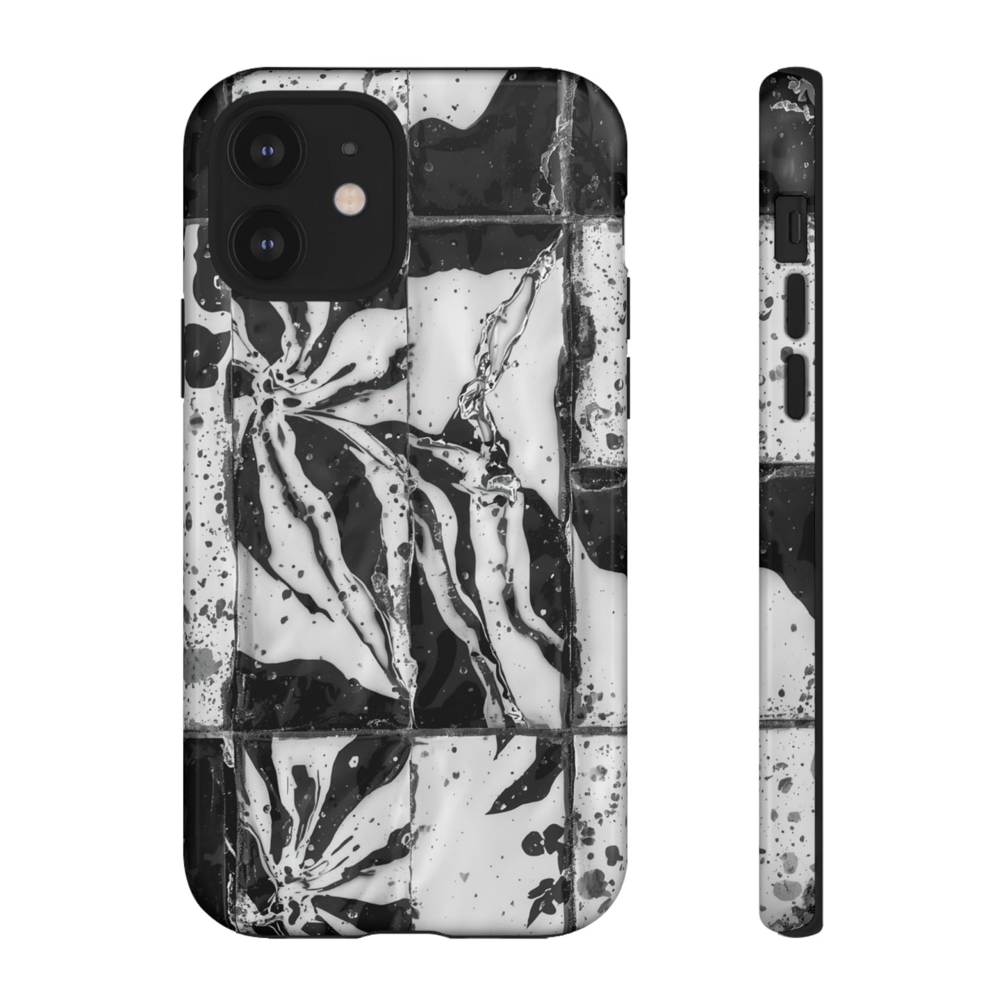 Monochrome Tile Floral Tough Phone Case