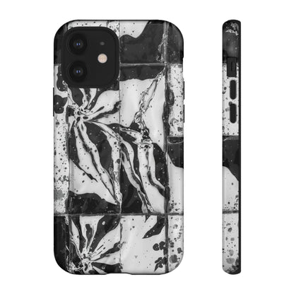 Monochrome Tile Floral Tough Phone Case