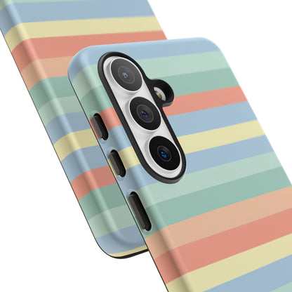 Pastel Striped Phone Case — Retro Horizontal Multi-Color Tough Case