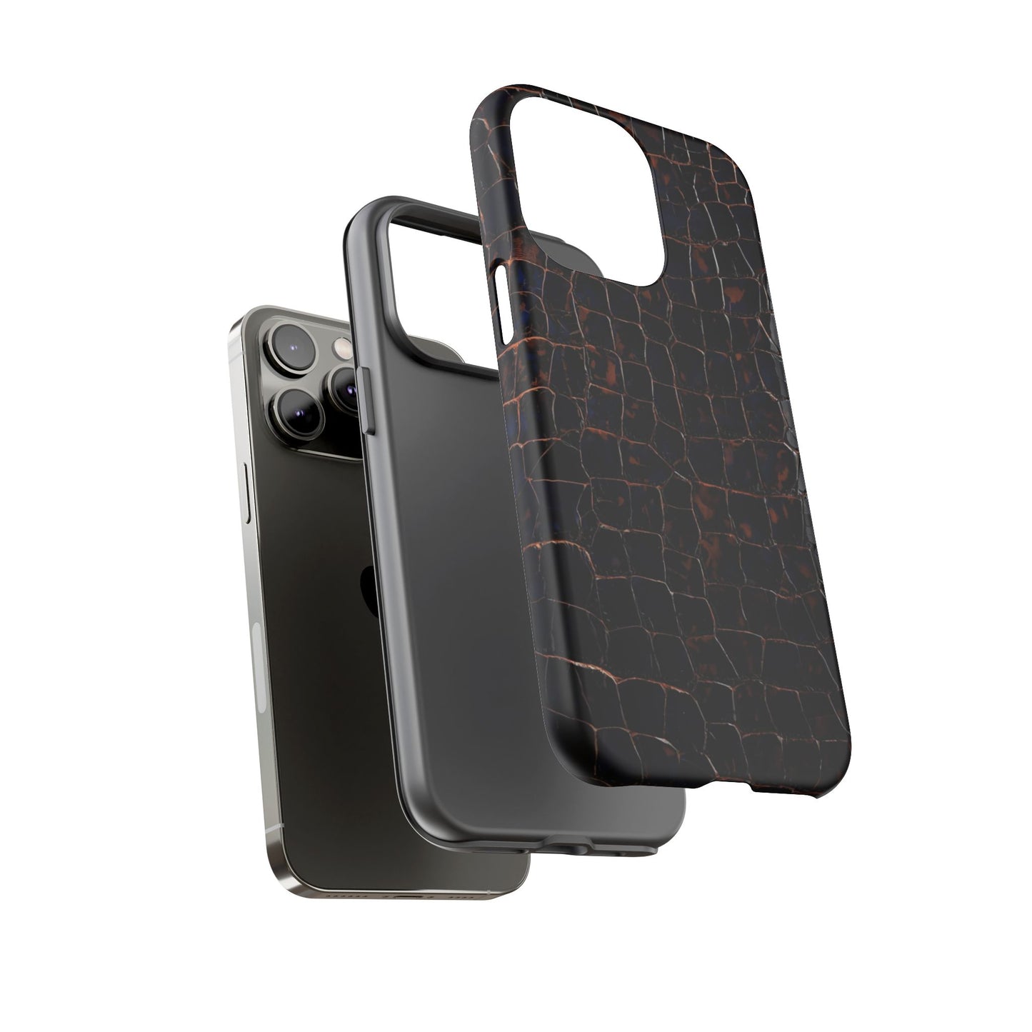 Croc-Embossed Tough Phone Case — Shockproof Black Alligator Texture