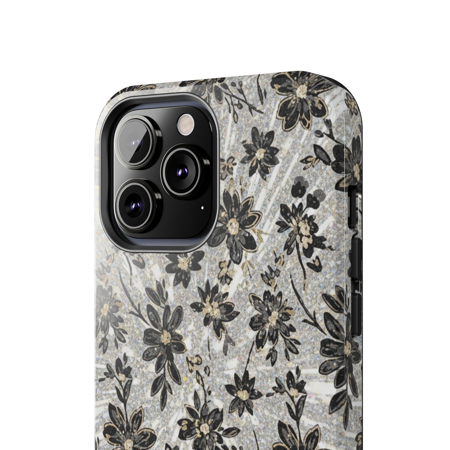 Floral Vintage Tough Phone Case — Black & Gray Rustic Flower Protective Case
