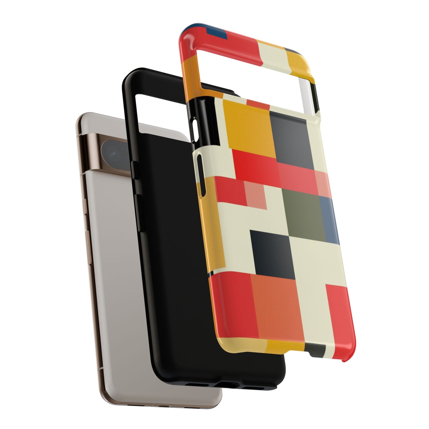 Abstract Color Block Tough Phone Case — Retro Geometric Protective Cover