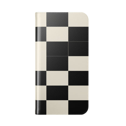 Checkered Flip Phone Case – Black & Cream Retro Grid Wallet Case