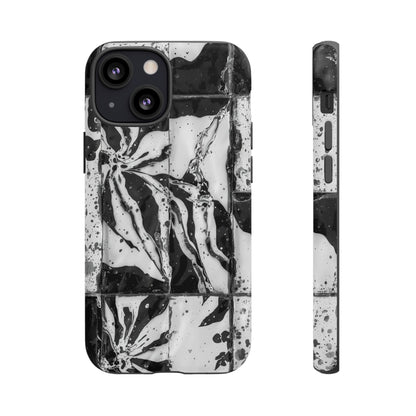 Monochrome Tile Floral Tough Phone Case