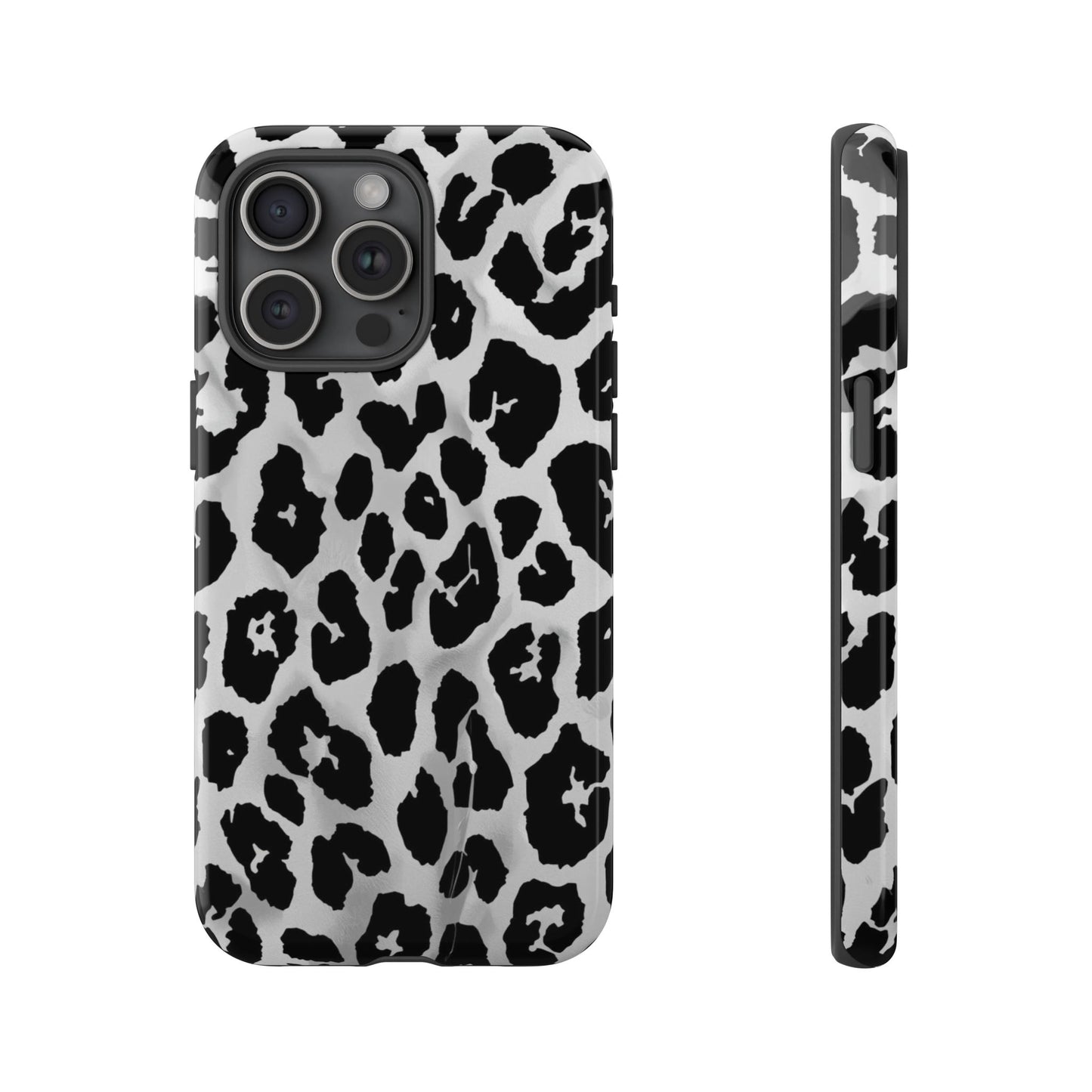 Leopard Print Tough Phone Case – Black & White Animal Pattern Protective Cover