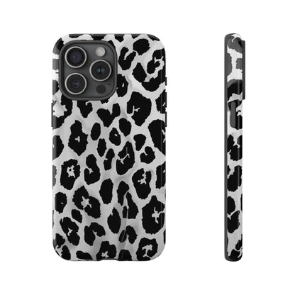 Leopard Print Tough Phone Case – Black & White Animal Pattern Protective Cover