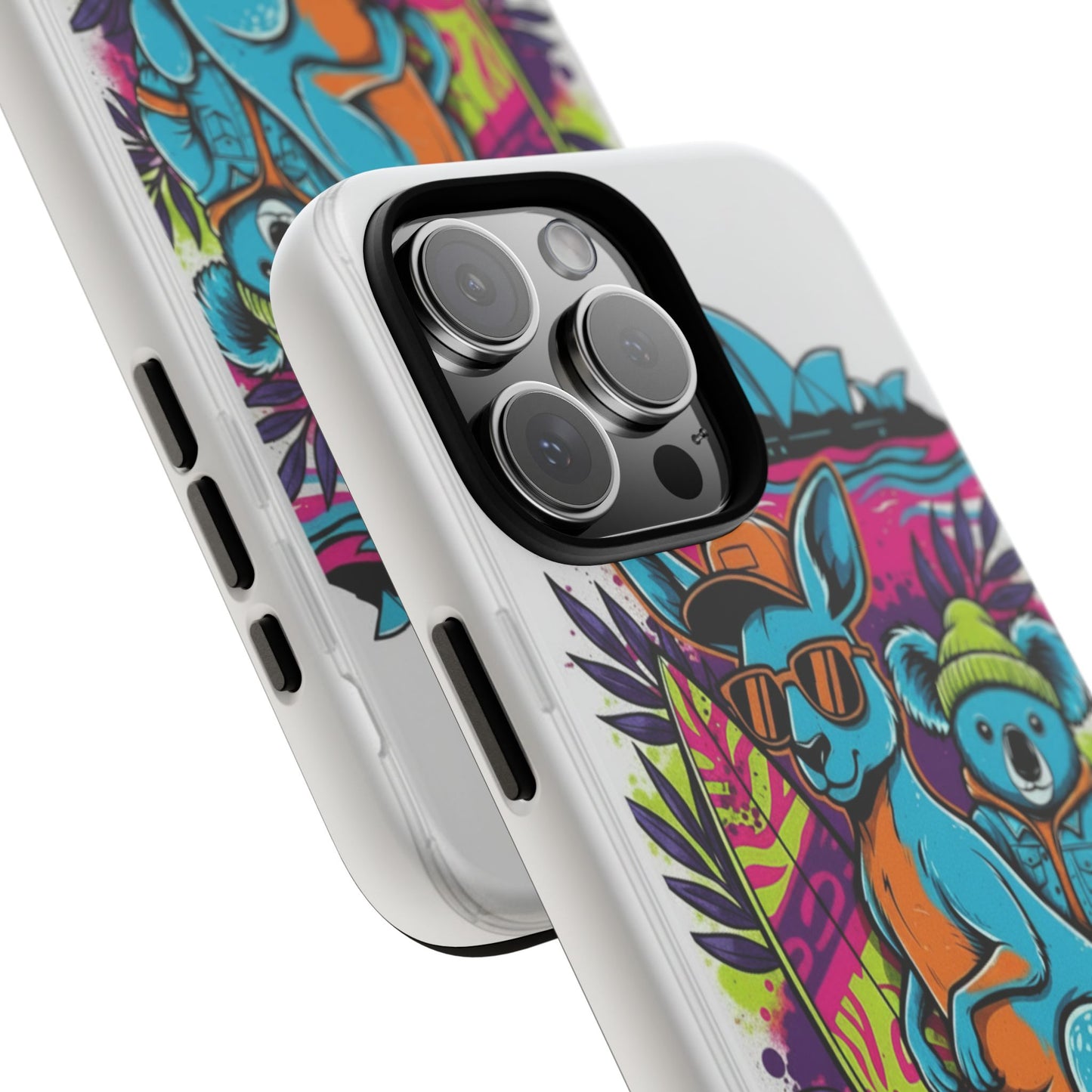 Kangaroo & Koala Surf Phone Case — Retro Neon Beach Art Tough Case