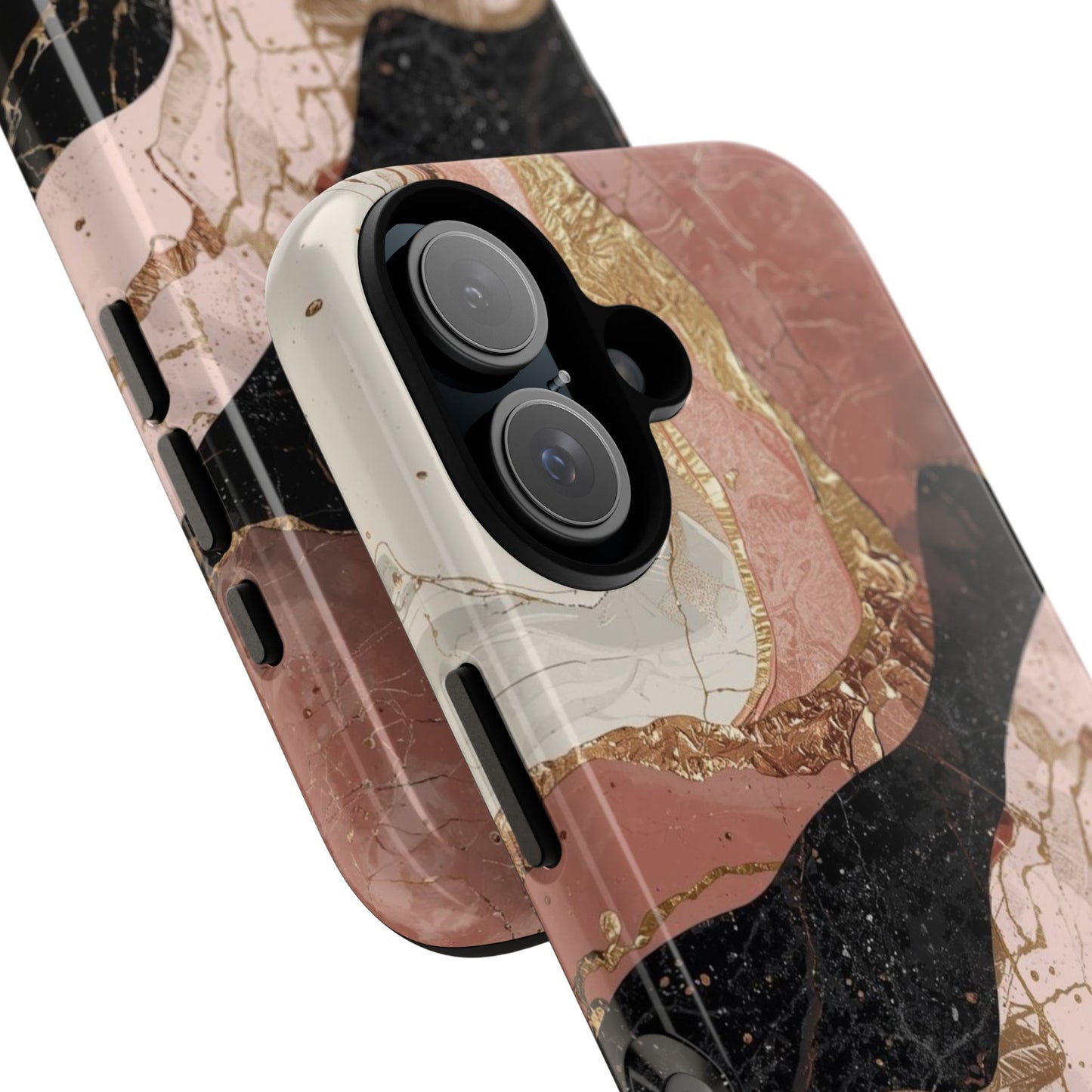 Marbled Rose Gold Phone Case — Abstract Pink & Black Protective Tough Case