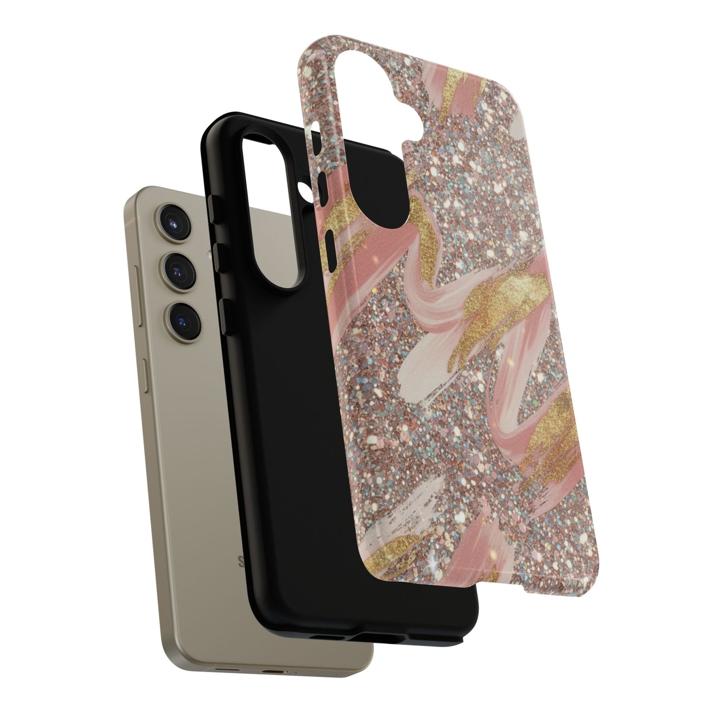 Glitter Blush Marble Phone Case — Pink Gold Swirl Tough Case