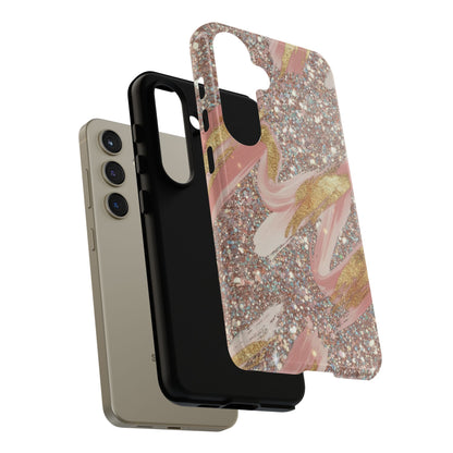 Glitter Blush Marble Phone Case — Pink Gold Swirl Tough Case