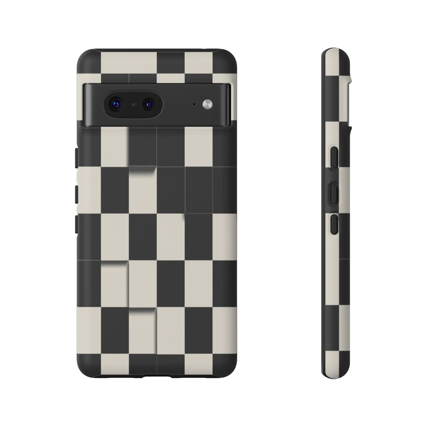 Checkerboard Tough Phone Case — Classic Black & Cream Grid Protective Cover