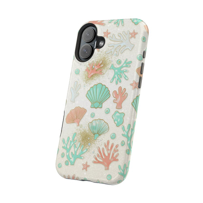 Sea Shells Magnetic Impact Phone Case — Pastel Coral & Teal Beach Design