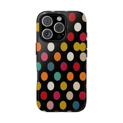 Polka Dot Tough Phone Case – Colorful Retro Dots on Black