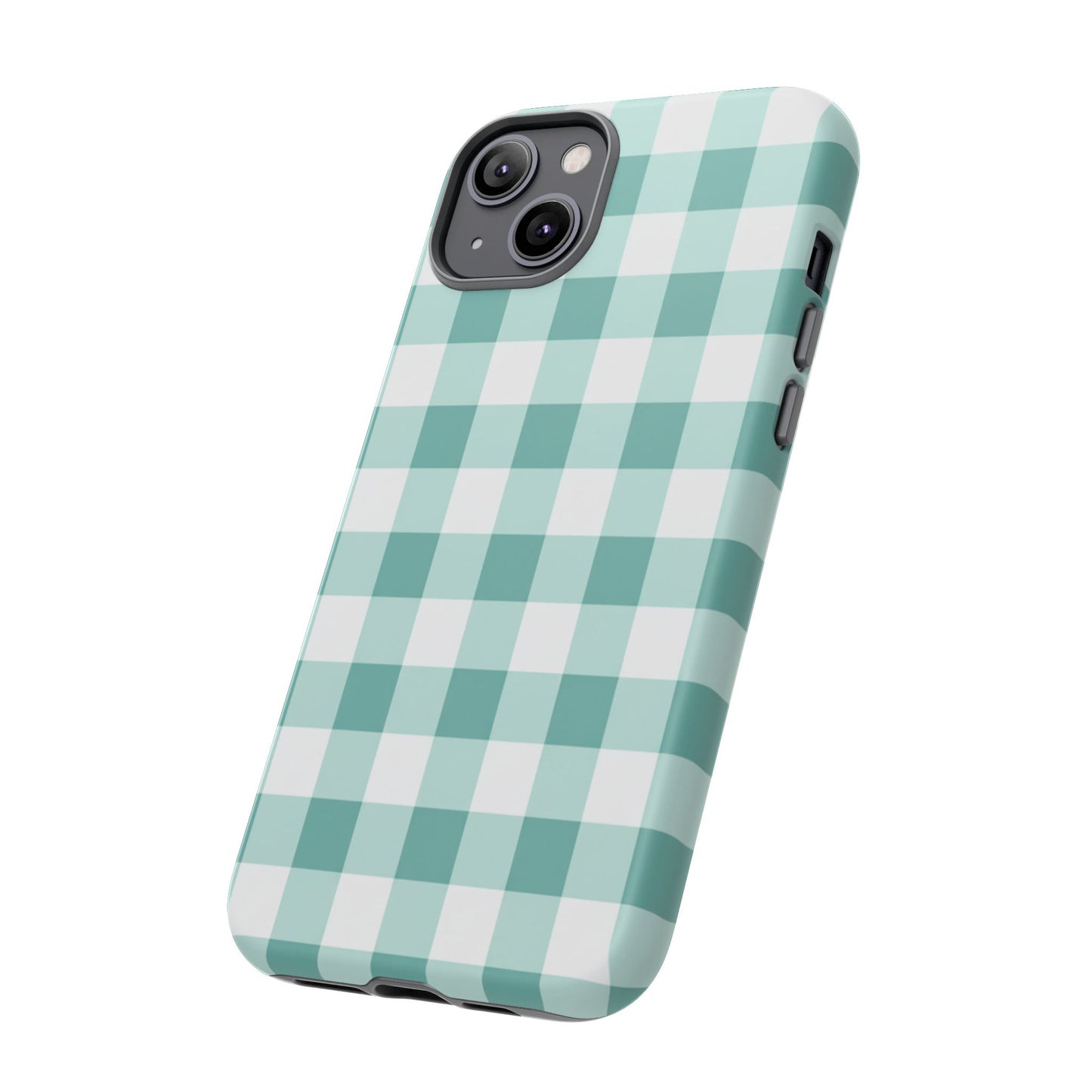 Mint Green Buffalo Check Tough Phone Case — Durable Plaid Protective Cover