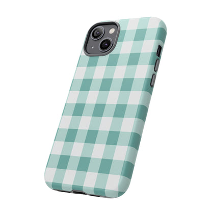 Mint Green Buffalo Check Tough Phone Case — Durable Plaid Protective Cover