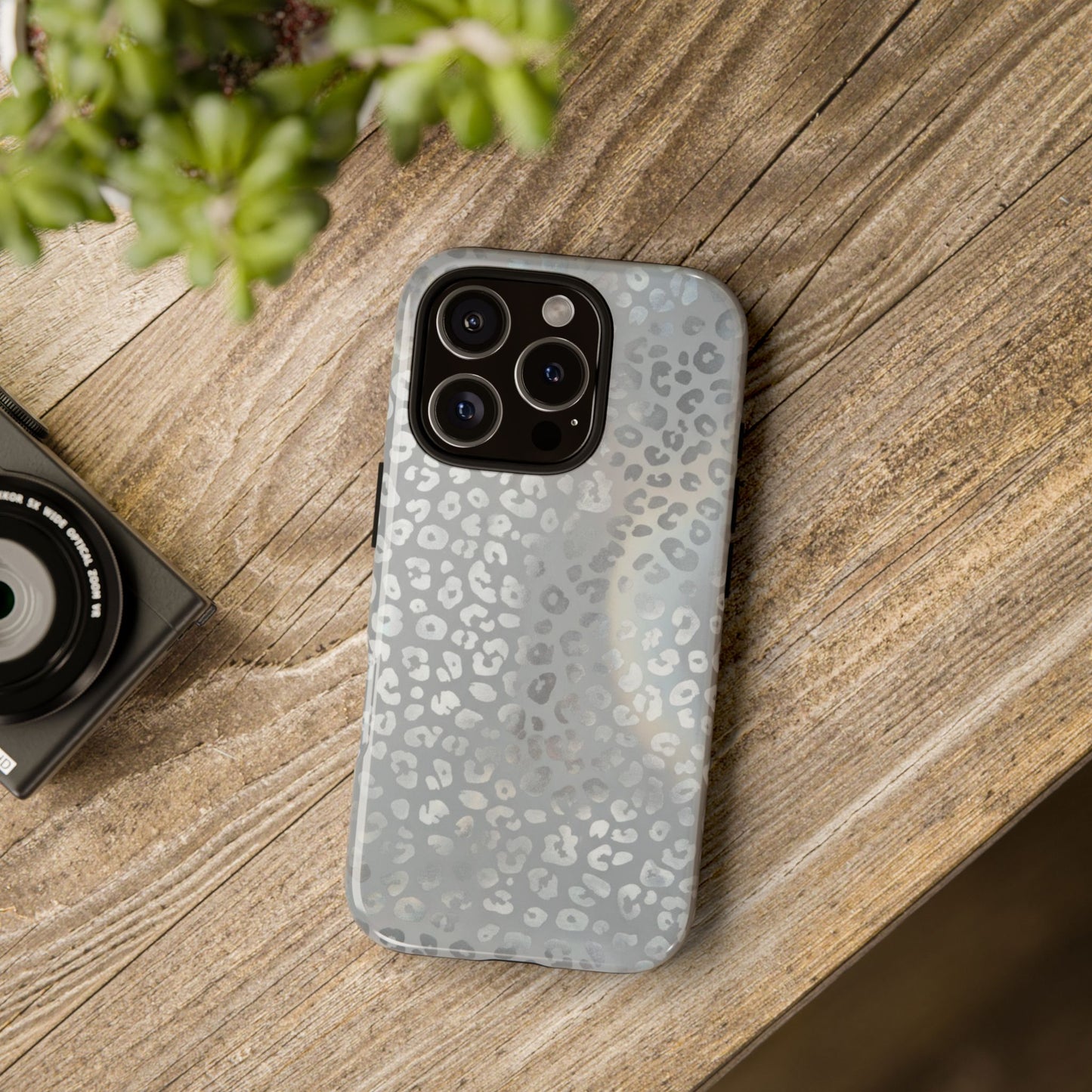 Grey Leopard Print Tough Phone Case — Durable Protective iPhone Cover