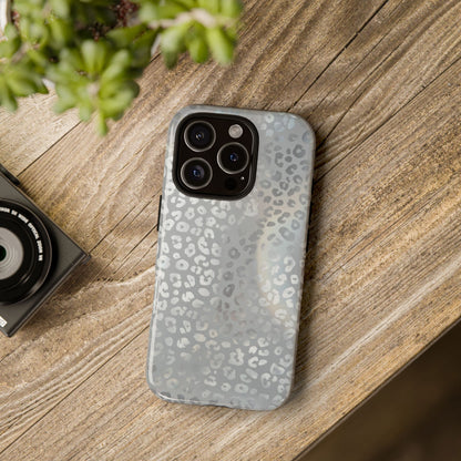 Grey Leopard Print Tough Phone Case — Durable Protective iPhone Cover